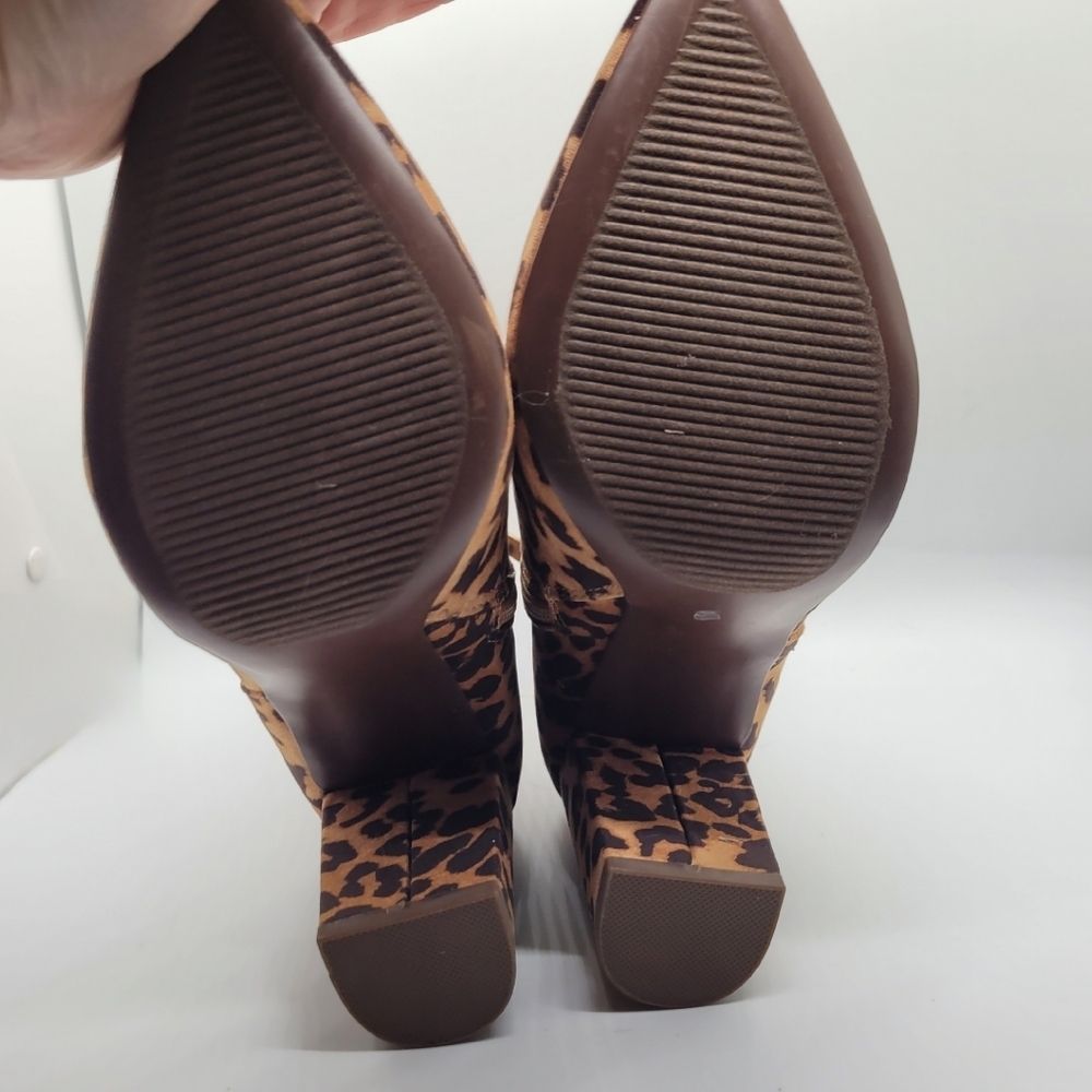 New Tan Leopard Print Olyvia Block Heel Zip Ankle Bootie Sz 7 - Picture 14 of 14